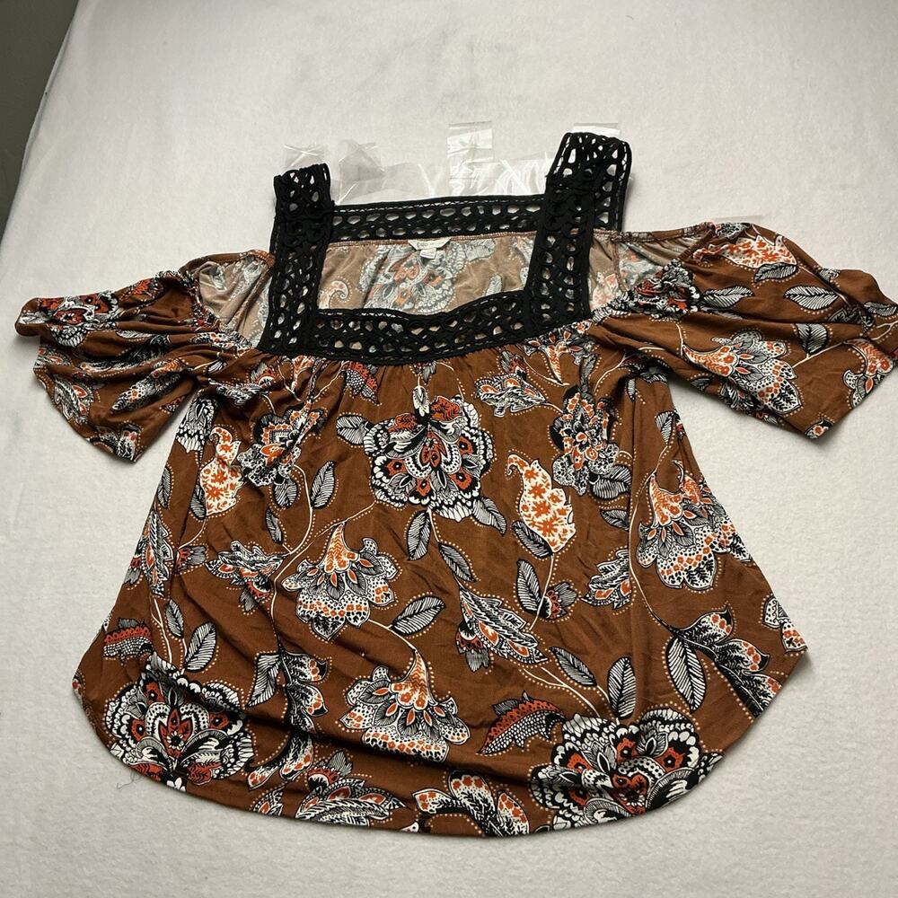 Cato Strap Off Shoulder Sleeve Floral Print Blouse Womens 18/20W Brown , 4173